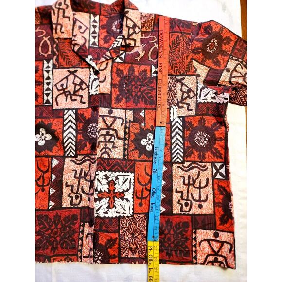 VTG 60s Hawaiian Red Tribal Floral Petroglyphs Shirt & Capri Short Set XL Hawaii - Picture 4 of 16